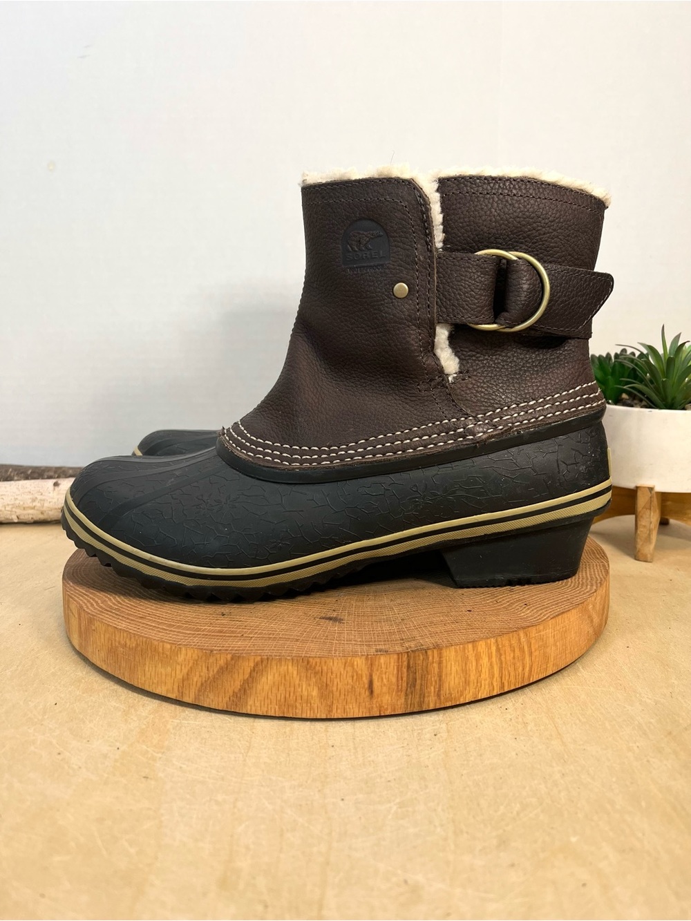 SOREL Winter Fancy Waterproof Leather Buckle Duck Boots Brown Size 10